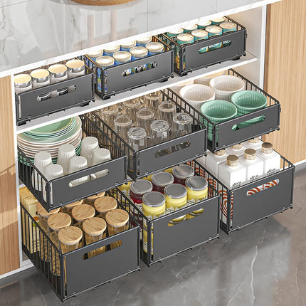 CARLA HOME 2 Pack Pullout Cabinet Kitchen Organizer Drawers with No-Drilling and Adhesive Design for Pantry & Cabinets.