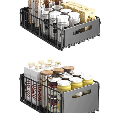 CARLA HOME 2 Pack Pullout Cabinet Kitchen Organizer Drawers with No-Drilling and Adhesive Design for Pantry & Cabinets.