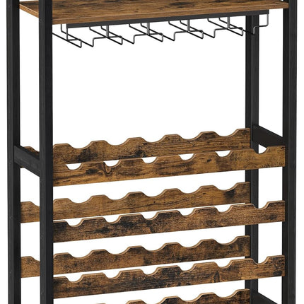CARLA HOME Large Wine Rack with Glass Holder, Metal Designed Bottle Holder and Wood Countertop up to Wine & Champagne Bottles.