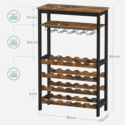 CARLA HOME Large Wine Rack with Glass Holder, Metal Designed Bottle Holder and Wood Countertop up to Wine & Champagne Bottles.