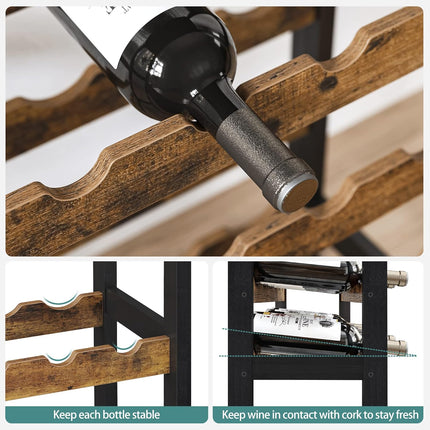 CARLA HOME Large Wine Rack with Glass Holder, Metal Designed Bottle Holder and Wood Countertop up to Wine & Champagne Bottles.