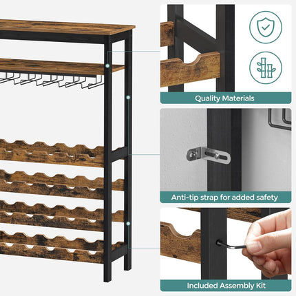 CARLA HOME Large Wine Rack with Glass Holder, Metal Designed Bottle Holder and Wood Countertop up to Wine & Champagne Bottles.