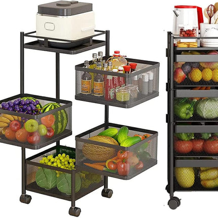 CARLA HOME Metal 5-Tier Rolling Vegetable and Fruit Basket Cart Stand for Kitchen & Storage.