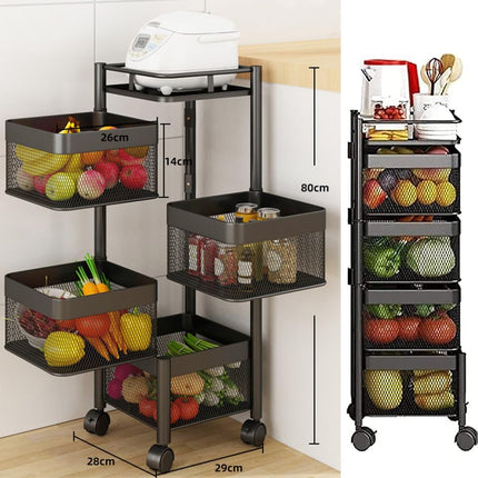CARLA HOME Metal 5-Tier Rolling Vegetable and Fruit Basket Cart Stand for Kitchen & Storage.