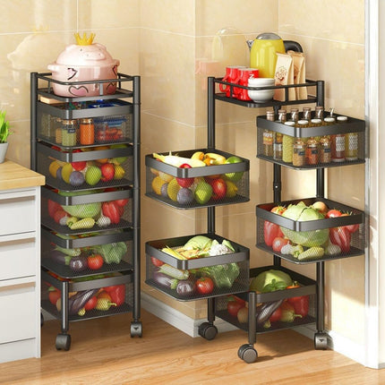 CARLA HOME Metal 5-Tier Rolling Vegetable and Fruit Basket Cart Stand for Kitchen & Storage.
