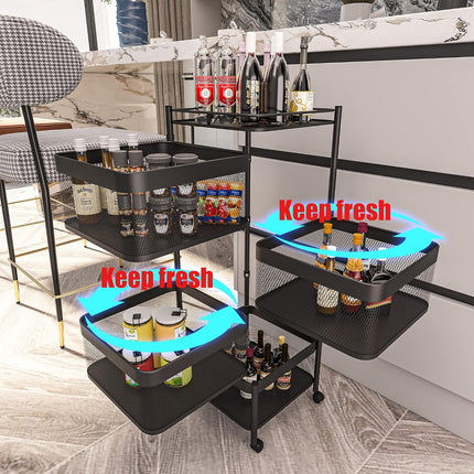 CARLA HOME Metal 5-Tier Rolling Vegetable and Fruit Basket Cart Stand for Kitchen & Storage.