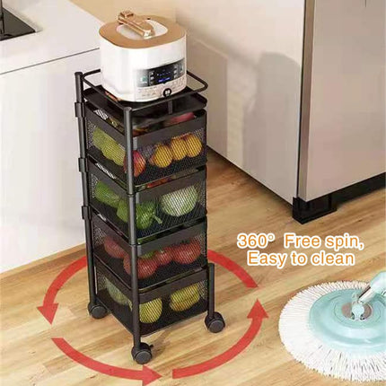 CARLA HOME Metal 5-Tier Rolling Vegetable and Fruit Basket Cart Stand for Kitchen & Storage.