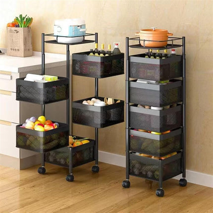 CARLA HOME Metal 5-Tier Rolling Vegetable and Fruit Basket Cart Stand for Kitchen & Storage.