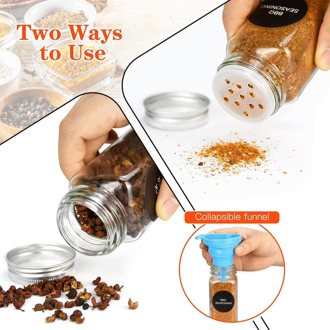 CARLA HOME 24 Glass Spice Jars with Lids, Shaker Tops, 180 Spice Labels, White Pen & Funnel for Kitchen Organization, Spice Rack, Seasoning & Herb Storage.
