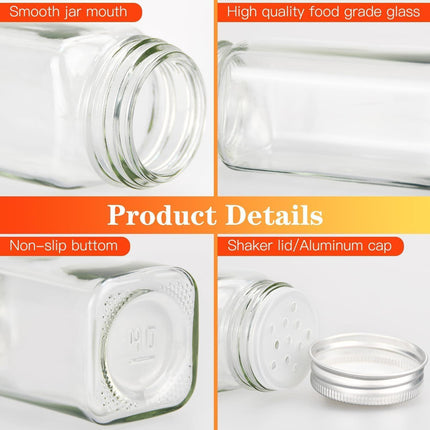 CARLA HOME 24 Glass Spice Jars with Lids, Shaker Tops, 180 Spice Labels, White Pen & Funnel for Kitchen Organization, Spice Rack, Seasoning & Herb Storage.