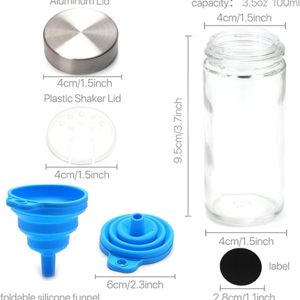 CARLA HOME 24 Glass Spice Jars with Lids, Shaker Tops, 180 Spice Labels, White Pen & Funnel for Kitchen Organization, Spice Rack, Seasoning & Herb Storage.