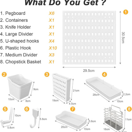 CARLA HOME Pegboard Wall Organizer Kit with 6 Modular Pegboards & 21 Accessories for Kitchen, Office, Gaming & Craft Storage.