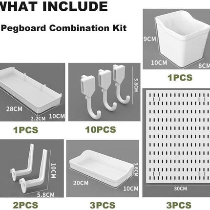 CARLA HOME Pegboard Wall Organizer Kit with 3 Modular Panels & 17 Accessories for Office, Gaming & Craft Storage.