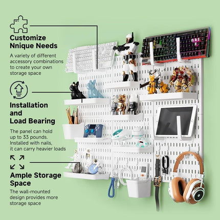 CARLA HOME Pegboard Wall Organizer Kit with 3 Modular Panels & 17 Accessories for Office, Gaming & Craft Storage.