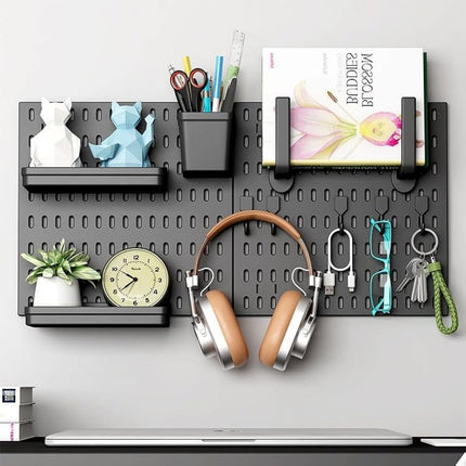 CARLA HOME Pegboard Wall Organizer Kit – 2 Black Modular Pegboards with 10 Accessories for Office, Gaming & Home Storage.