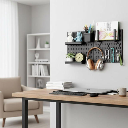 CARLA HOME Pegboard Wall Organizer Kit – 2 Black Modular Pegboards with 10 Accessories for Office, Gaming & Home Storage.