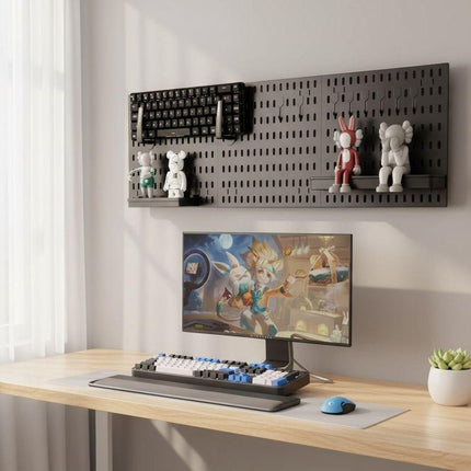CARLA HOME Pegboard Wall Organizer Kit with 3 Modular Black Panels & 17 Accessories for Gaming, Office & Craft Storage.