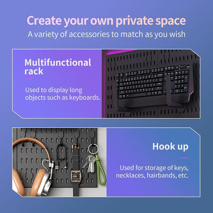 CARLA HOME Pegboard Wall Organizer Kit with 3 Modular Black Panels & 17 Accessories for Gaming, Office & Craft Storage.