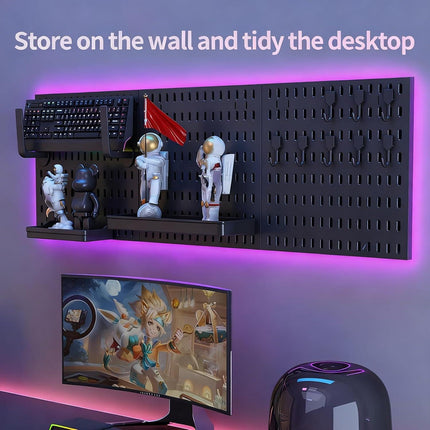 CARLA HOME Pegboard Wall Organizer Kit with 3 Modular Black Panels & 17 Accessories for Gaming, Office & Craft Storage.