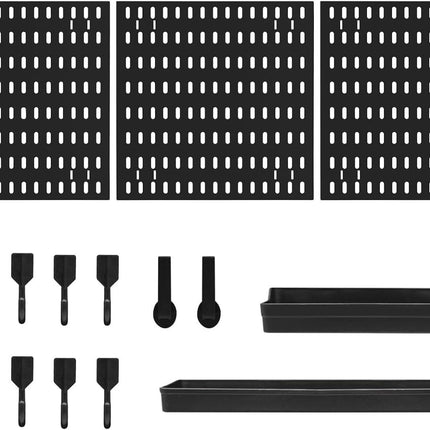 CARLA HOME Pegboard Wall Organizer Kit with 3 Modular Black Panels & 17 Accessories for Gaming, Office & Craft Storage.