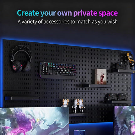 CARLA HOME Pegboard Wall Organizer Kit with 4 Modular Black Pegboards & 19 Accessories for Gaming, Office & Craft Storage (Black).
