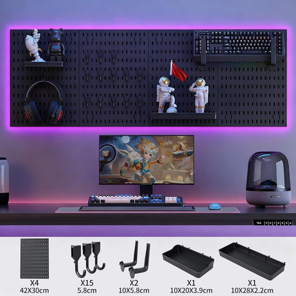CARLA HOME Pegboard Wall Organizer Kit with 4 Modular Black Pegboards & 19 Accessories for Gaming, Office & Craft Storage (Black).