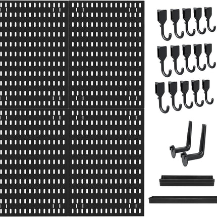 CARLA HOME Pegboard Wall Organizer Kit with 4 Modular Black Pegboards & 19 Accessories for Gaming, Office & Craft Storage (Black).