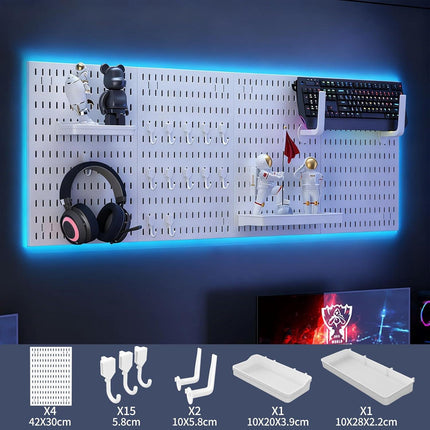 CARLA HOME Pegboard Wall Organizer Kit with 4 Modular Black Pegboards & 19 Accessories for Gaming, Office & Craft Storage (White).