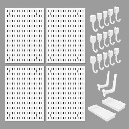 CARLA HOME Pegboard Wall Organizer Kit with 4 Modular Black Pegboards & 19 Accessories for Gaming, Office & Craft Storage (White).