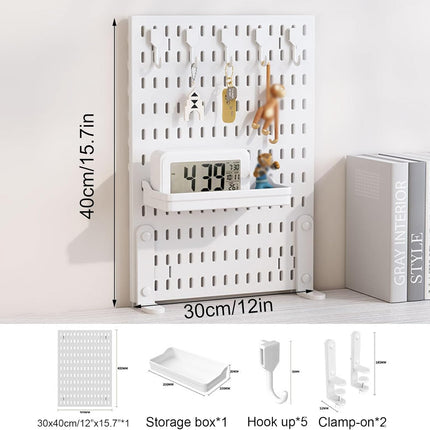 CARLA HOME Desk Pegboard Organizer Kit  with Hooks, Tray & Mount Ideal for Office, Gaming Setup & Home Workspace Organization (White).