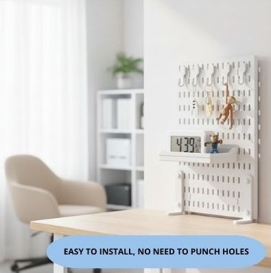 CARLA HOME Desk Pegboard Organizer Kit  with Hooks, Tray & Mount Ideal for Office, Gaming Setup & Home Workspace Organization (White).