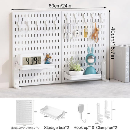 CARLA HOME 2 Pack Desk Pegboard Organizer Kit  with Hooks, Tray & Mount Ideal for Office, Gaming Setup & Home Workspace Organization (White).