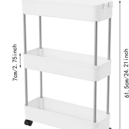 CARLA HOME Slim Storage Cart Organizer Trolley with Wheels for Kitchen, Bathroom, Laundry & Narrow Spaces (3 tier).