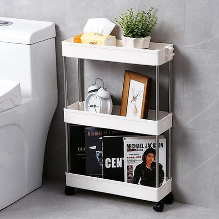 CARLA HOME Slim Storage Cart Organizer Trolley with Wheels for Kitchen, Bathroom, Laundry & Narrow Spaces (3 tier).