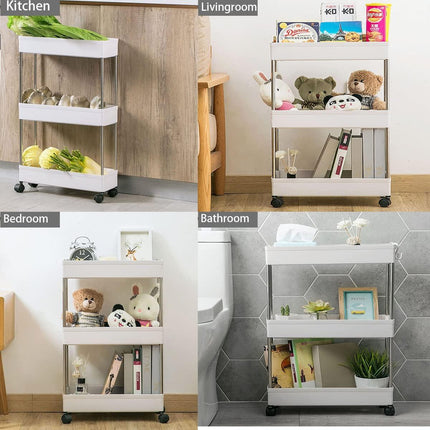 CARLA HOME Slim Storage Cart Organizer Trolley with Wheels for Kitchen, Bathroom, Laundry & Narrow Spaces (3 tier).