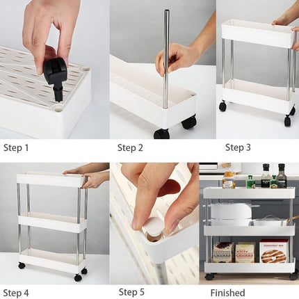 CARLA HOME Slim Storage Cart Organizer Trolley with Wheels for Kitchen, Bathroom, Laundry & Narrow Spaces (3 tier).