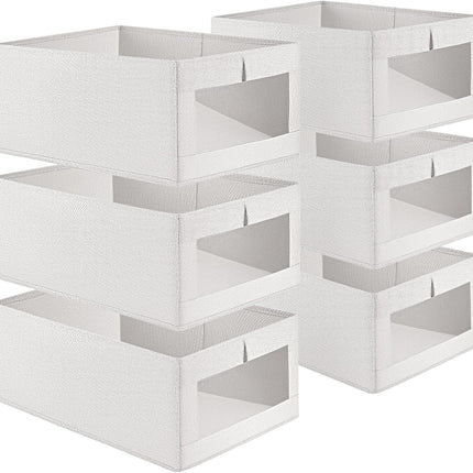 CARLA HOME 6 Pack Closet Storage Bins with Clear Window for Shelves, Clothes, Toys, Wardrobe & Bedroom Organization.