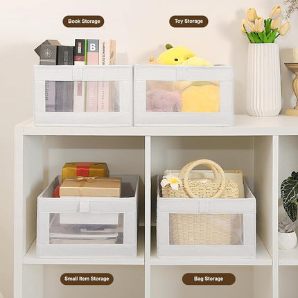 CARLA HOME 6 Pack Closet Storage Bins with Clear Window for Shelves, Clothes, Toys, Wardrobe & Bedroom Organization.