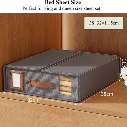 CARLA HOME Bed Sheet Organizer Set of 4 with Handle & Window for Covers, Pillowcases, Blankets, Clothes & Sheets (Grey).