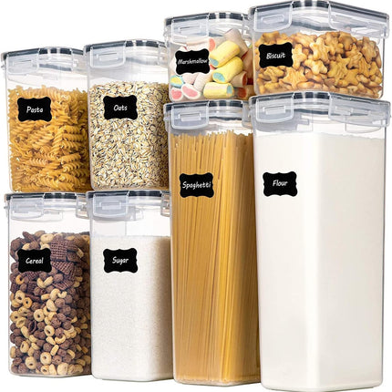 CARLA HOME 8 Piece Airtight Food Storage Containers Set with Lids & Labels for Kitchen Storage.