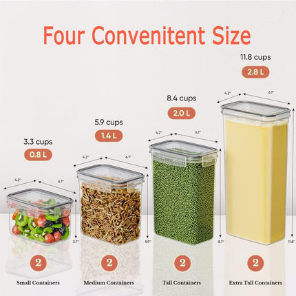 CARLA HOME 8 Piece Airtight Food Storage Containers Set with Lids & Labels for Kitchen Storage.