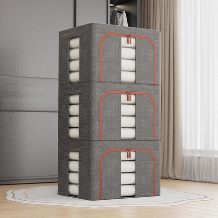 CARLA HOME 3 pack Large Clothes Storage Bins with Lids for Clothing, Bedding, Blankets, Toys (66L capacity - Grey).
