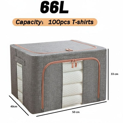 CARLA HOME 3 pack Large Clothes Storage Bins with Lids for Clothing, Bedding, Blankets, Toys (66L capacity - Grey).
