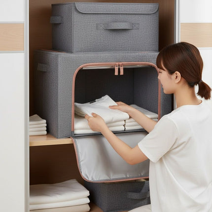 CARLA HOME 3 pack Large Clothes Storage Bins with Lids for Clothing, Bedding, Blankets, Toys (66L capacity - Grey).