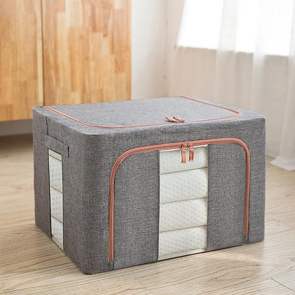 CARLA HOME 3 pack Large Clothes Storage Bins with Lids for Clothing, Bedding, Blankets, Toys (66L capacity - Grey).