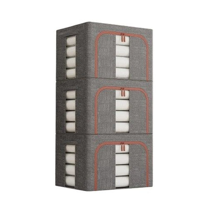 CARLA HOME 3 pack Large Clothes Storage Bins with Lids for Clothing, Bedding, Blankets, Toys (66L capacity - Grey).