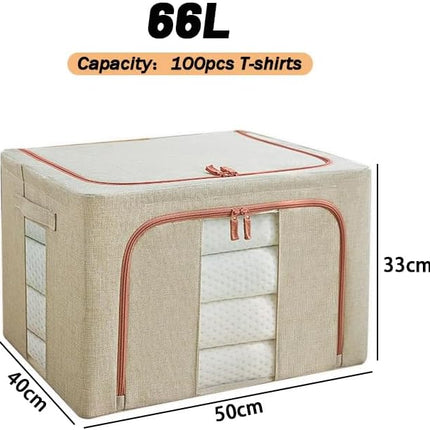 CARLA HOME 3 pack Large Clothes Storage Bins with Lids for Clothing, Bedding, Blankets, Toys (66L capacity - Beige).