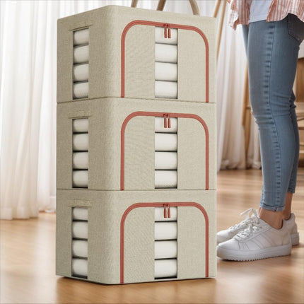 CARLA HOME 3 pack Large Clothes Storage Bins with Lids for Clothing, Bedding, Blankets, Toys (66L capacity - Beige).