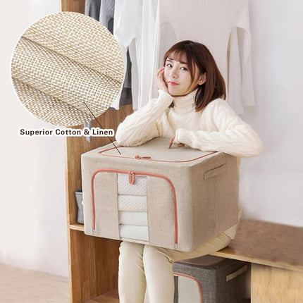 CARLA HOME 3 pack Large Clothes Storage Bins with Lids for Clothing, Bedding, Blankets, Toys (66L capacity - Beige).