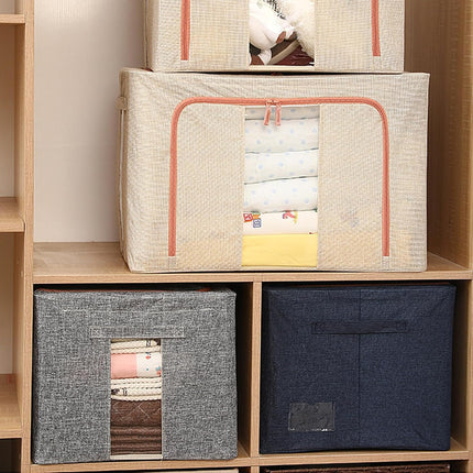 CARLA HOME 3 pack Large Clothes Storage Bins with Lids for Clothing, Bedding, Blankets, Toys (66L capacity - Beige).